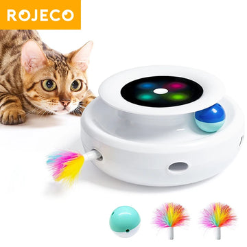 ROJECO 2 in 1 Giocattoli intelligenti per gatti Divertimento automatico con piume