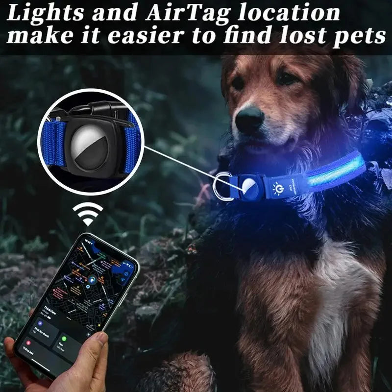 Collare portatile per cani ricaricabile per Air-Tag LED luminoso