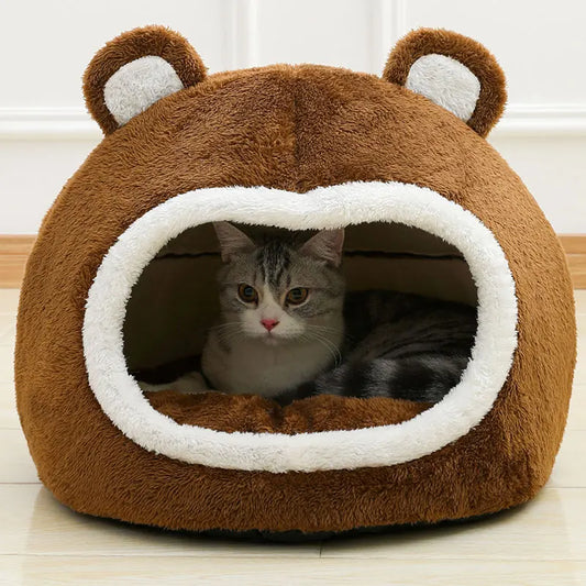 Funny Cat Bed Warm Pet House Soft Long Plush Kitten