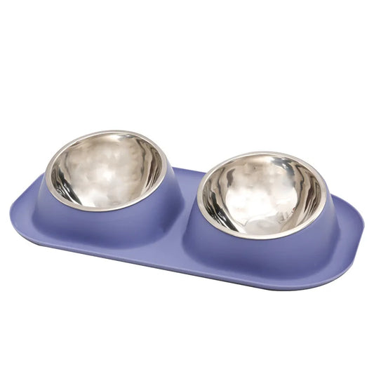 Stainless Steel Cat Double Bowl Neck Guard Cat Dog Drinking Water Feeding Basin Large Capacity Separate Pet Feeding Supplies