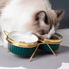 Poursweet Cat Ceramic Bowl Pet Feede with Metal Stand